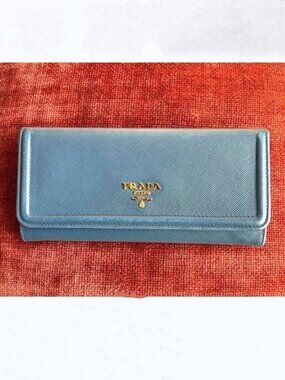PRADA Saffiano Leather Continental Flap Wallet Blue